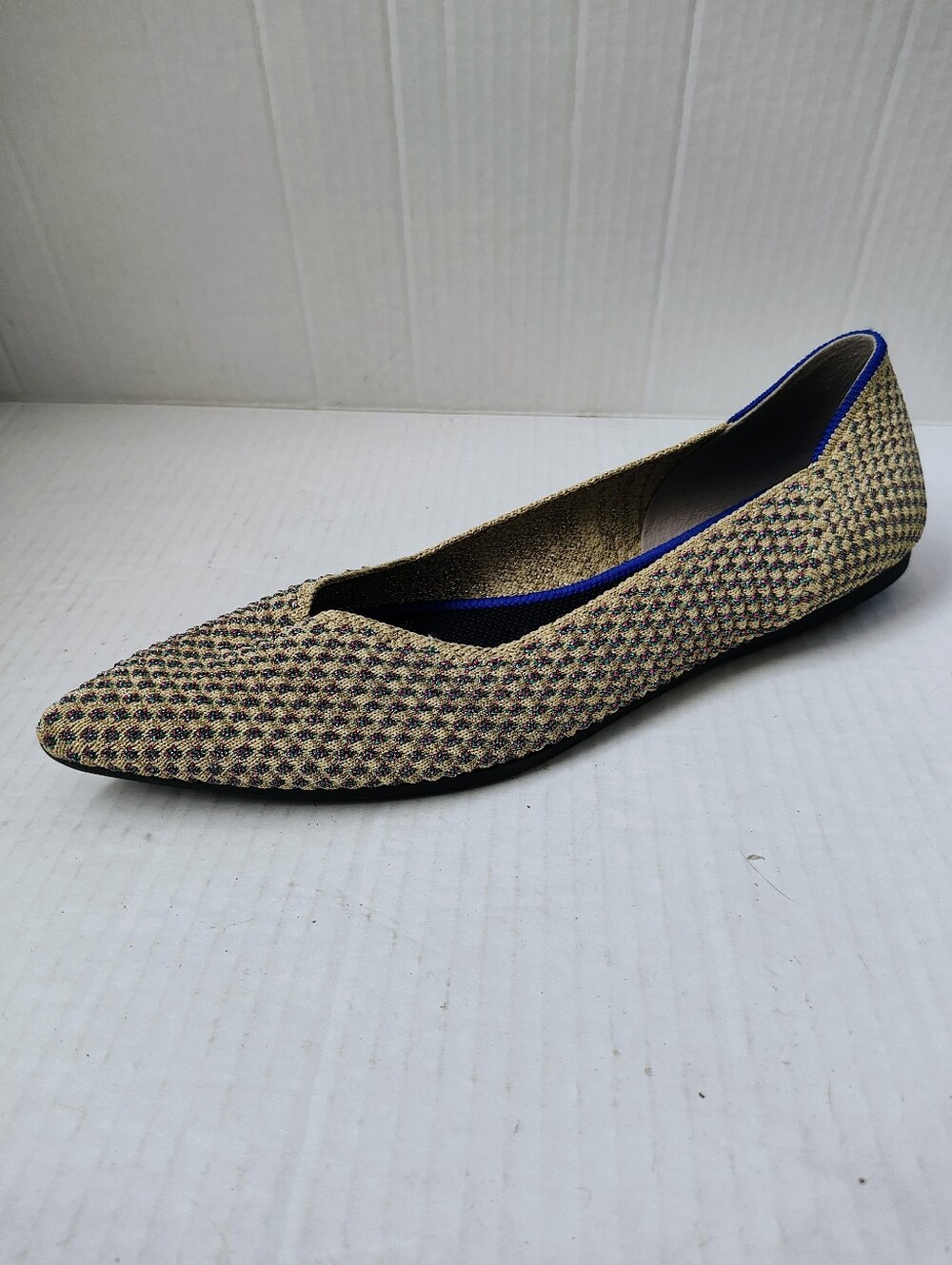 Rothy's Metallic Point Herringbone Turquoise Flats Sz 8.5